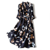 Summer Spring Vintage 100% Real Silk Dress Women Clothes 2020 Korean Print