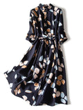 Summer Spring Vintage 100% Real Silk Dress Women Clothes 2020 Korean Print